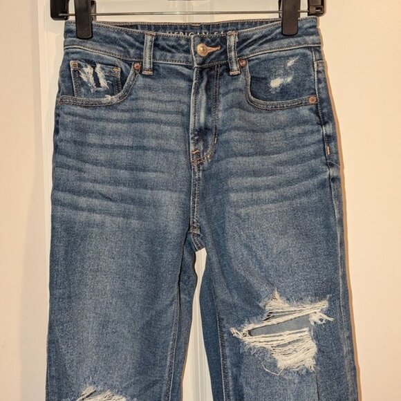 AE American Eagle Outfitters Stretch Mom Straight High Waisted Pants 0 Long Tall - Picture 8 of 11